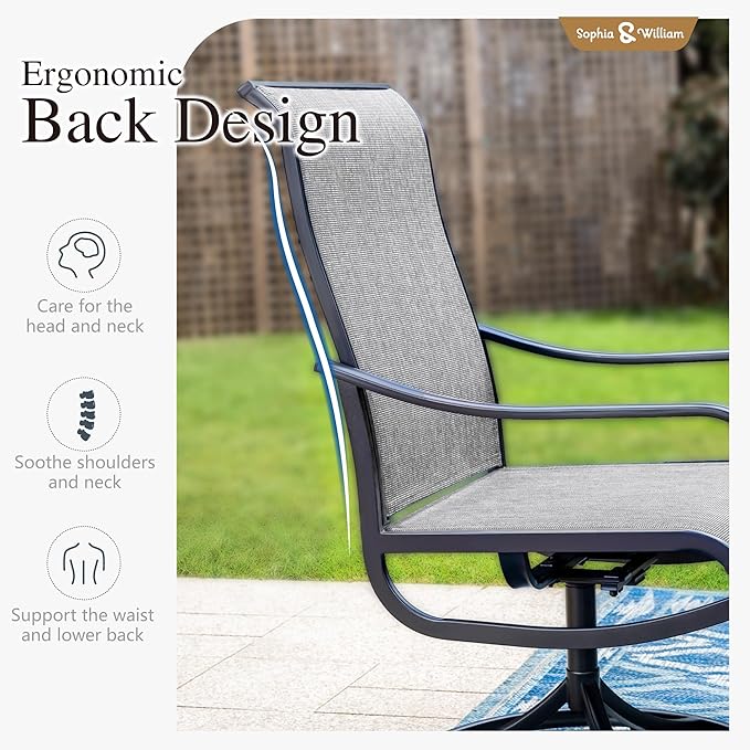 Sophia & William 8-Piece Outdoor Dining Set with 13ft Large Patio Umbrella - Navy, 6 x Grey Swivel Patio Chairs & 59" Dining Table for Lawn Garden