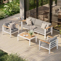Aluminum Outdoor Patio Furniture Set with Coffee Table, 4 Piece Outdoor Conversation Sets with Washable Thick Cushions, Patio Sectional Furniture Set for Porch, Balcony, Deck, White