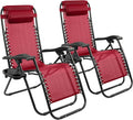 Elevon Zero Gravity Chair Set of 2 with Cup Holder & Removable Pillows, Adjustable Reclining Outdoor Patio Folding Chairs Portable Lounge Chair Furniture for Poolside, Lawn, Beach, Camping, Red