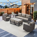 HUMMUH 7 Piece Patio Furniture Set PE Wicker Outdoor Couch,Patio Swivel Rocker Chairs and Ottomans Tables for Porch,Garden,Backyard
