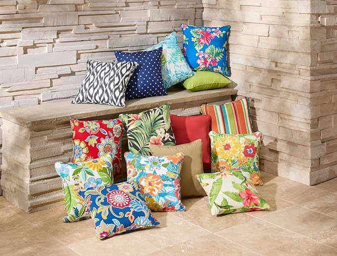 BrylaneHome 20" Square Throw Pillow - Patio & Outdoor - Water, Stain & Fade Resistant - Poppy Green