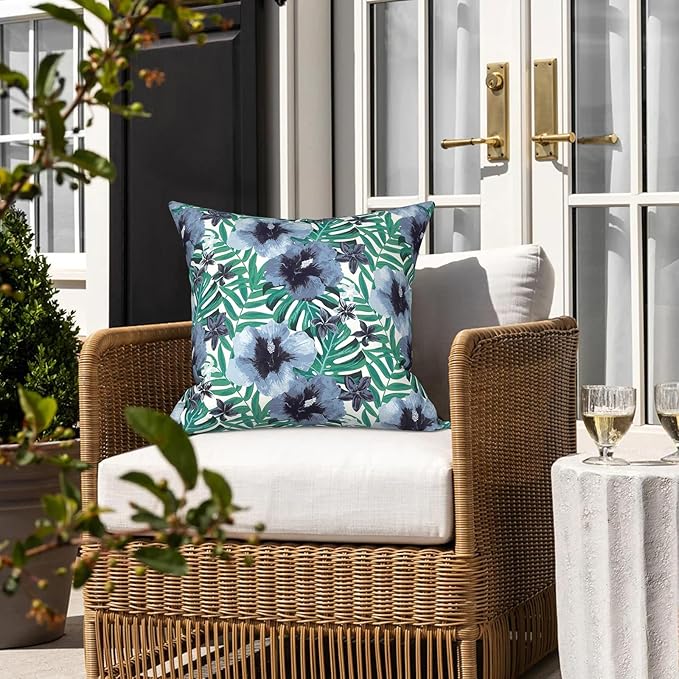 LVTXIII Outdoor Throw Pillows, Decorative Throw Pillows with Inserts, 16"x16" Square Pillows for Bed, Couch, Sofa and Patio Furniture, Set of 2, Blue Salmone Tropical