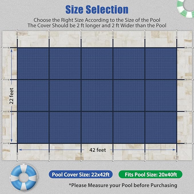 Inground Pool Cover Safety Fits Rectangle Swimming Pool, Mesh Solid Pool Cover for Inground Pools,Winter Pool Safety Cover Includes Safety Net and Installation Tools Blue (Blue, Fits 20x40ft Pools)
