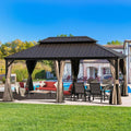 Domi Outdoor Living 12’ X 18’ Hardtop Gazebo, Outdoor Aluminum Frame Canopy with Galvanized Steel Double Roof, Outdoor Permanent Metal Pavilion with Curtains and Netting for Patio, Backyard and Lawn