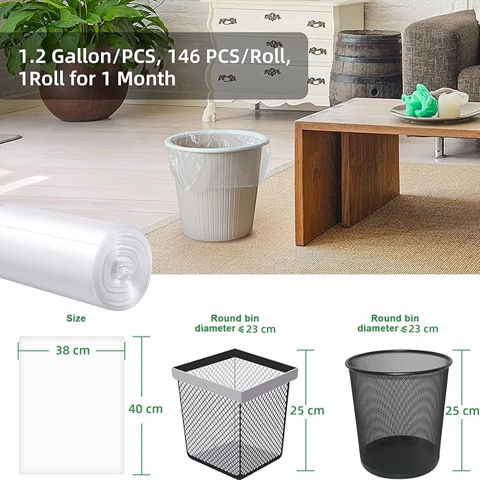 Small Trash Bags 1.2 Gallon,145 Counts, 38 * 40cm, 2.3g/pcs, Unsented, White