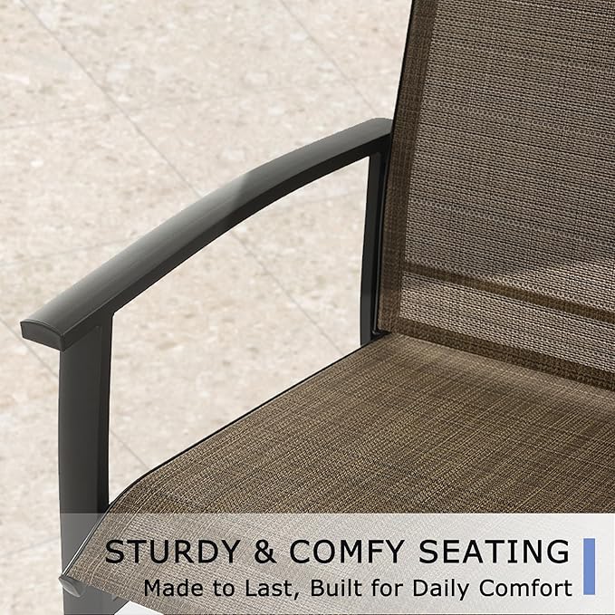 Outdoor Patio Swivel Dining Chairs Set of 6, All-Weather Swivel Rocker Chairs with Textilene High Back and Black Rust-Proof Metal Frame, Perfect for Patio, Lawn, Garden, or Backyard, Mocha