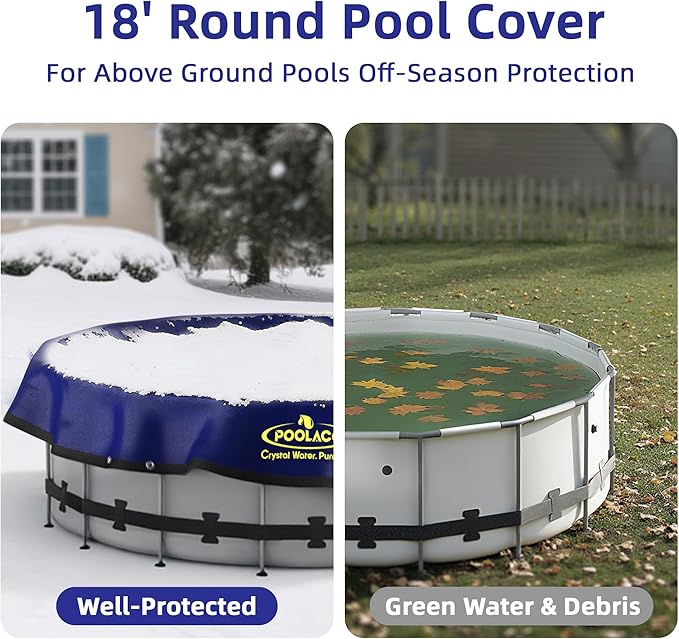 Pool Covers for Above Ground Pools - 18 ft Round Winter Pool Cover, Extra Durable Cold- and UV-Resistant Heavy-Duty Swimming Pool Cover for Winterizing