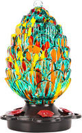 LUJII Pine Cone Shaped Hand Blown Glass Hummingbird Feeder for Outdoors Hanging, Rust Proof & Leak Proof, 25 fl.oz, Unique Gift for Women, Garden & Backyard Decor, Teal