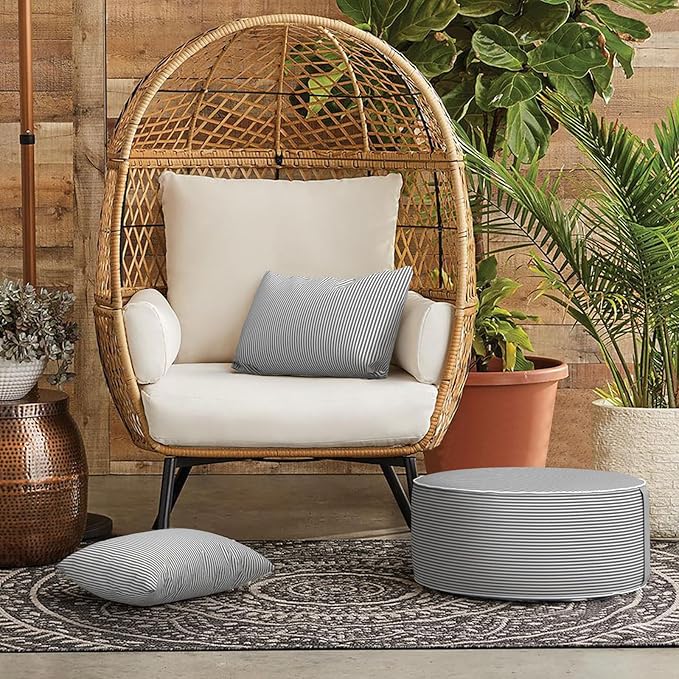 LVTXIII 12×20 Inch Outdoor Lumbar Pillows, Pack of 2 Water Repellent Lumbar Pillow with Inserts, Fluffy Decorative Garden Lumbar Cushions for Home Patio Coach Sofa Use, Topanga Stripe Grey