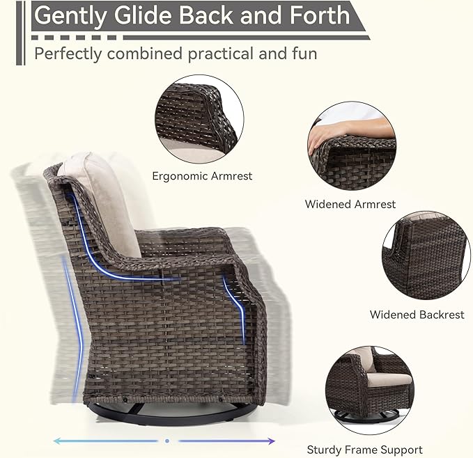 Outdoor Swivel Rocker Patio Chair with Matching Side Table - 360 Degree Patio Swivel Glider Chair with 3.5" Olefin Cushions(Mixed Grey/Beige)
