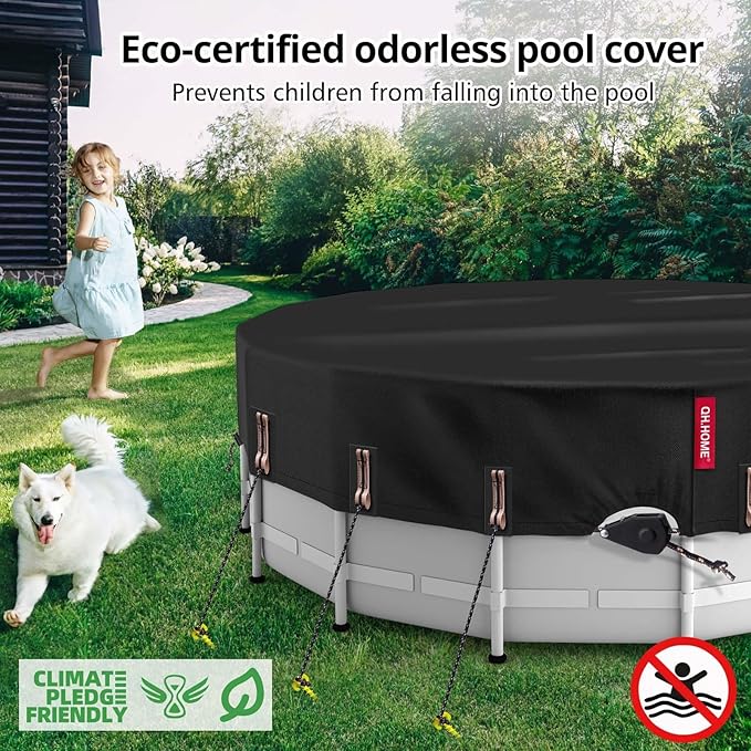QH.HOME 10Ft Round Pool Cover with Fast Tightening Patented Ratchet, Solar Pool Cover for Above Ground Pools, One-Piece Tear Resistant Swimming Pool Cover Protector with Upgraded Ultimate Windproof