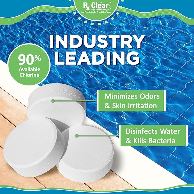 Rx Clear 3" Inch Chlorine Tabs | 50 Pounds | Individual Stabilized Chlorinating Tablets for Sanitizing Swimming Pools | Long Lasting, Slow Dissolving, and UV Protected