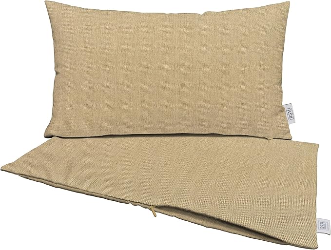 RSH DECOR: Sunbrella Pillow Covers Set of 2 | Covers Only - 20" x 12" | Outdoor Lumbar Pillow Covers Crafted with Sunbrella Performance Fabric | Canvas Heather Beige
