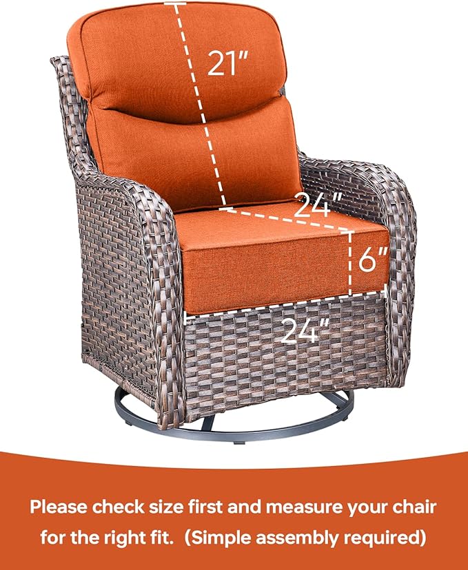 Luxury 24x24x6 Inch Smile Patio Dining Chair Cushions Set of 4 - Heavy Duty Water Slashproof Outdoor Seat Cushion for Outside Furniture Swivel Chairs Loveseat L-Shape Sofa - Orange