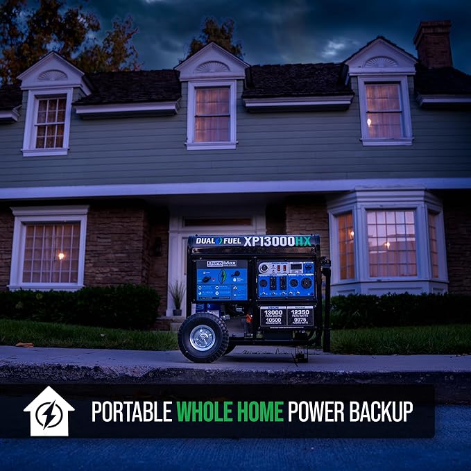 DuroMax XP13000HX 13,000-Watt Dual Fuel Portable Generator - Gas & Propane, Electric Start, Whole Home Power Backup, Transfer Switch Ready, RV & Emergency Ready