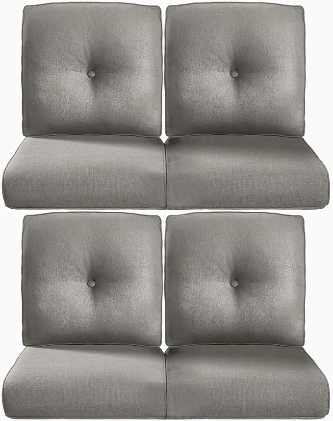 Pop 22x25/22x24 Outdoor Chair Cushions Set of 4 - Heavy Duty High Back Replacement Zippered Cushion for Patio Furniture Set Dining Rocking Chairs Loveseat L-Shape Sofa - Grey/Button