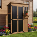 Large Storage Shed, Wood & Metal Outdoor Storage Cabinet with External Foldable Table,Waterproof Roof,Three Shelves, Outdoor Cabinets for Patio Backyard, Garden Garage Tool Shed, Brown