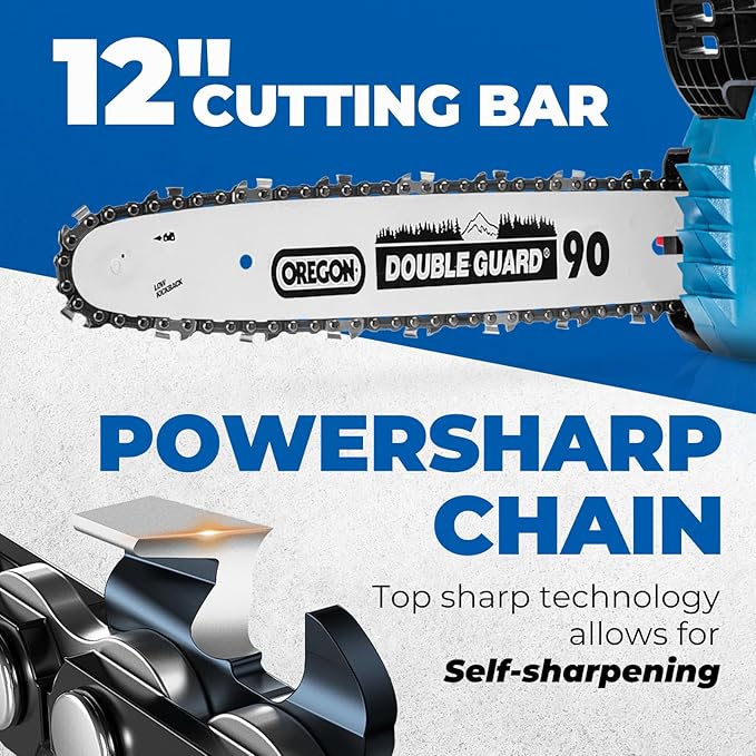 Dong Cheng 12 Inch Brushless Cordless Chainsaw, 20V Battery Powered with 4000mAh Battery, 12m/s Chain Speed, Tool-Free Tensioning, Auto Oiler & Chain Brake for Wood Cutting & Tree Trimming