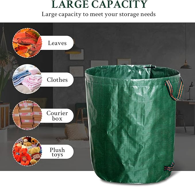 kingsea 2 Pack Reusable Garden Waste Bags,Heavy Duty Yard Waste Bag with Dual Handles,Lawn Pool Garden Leaf Bag for Collecting Leaves Grass Clippings Yard Debris (32 Gallon)