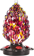 LUJII Pine Cone Shaped Hand Blown Glass Hummingbird Feeder for Outdoors Hanging, Rust Proof & Leak Proof, 25 fl.oz, Unique Gift for Bird Lover, Garden & Backyard Decor, Purple