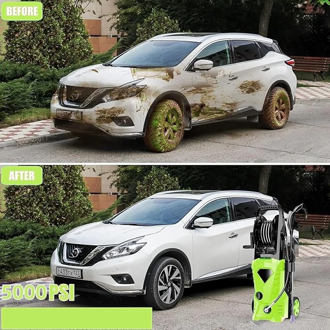 5000PSI Electric Pressure Washer 2025 2.8GPM High Power Washer with 4 Pressure Nozzle and Soap Bottle for Home, Car Washing, Fence Cleaning, Patio (Green)