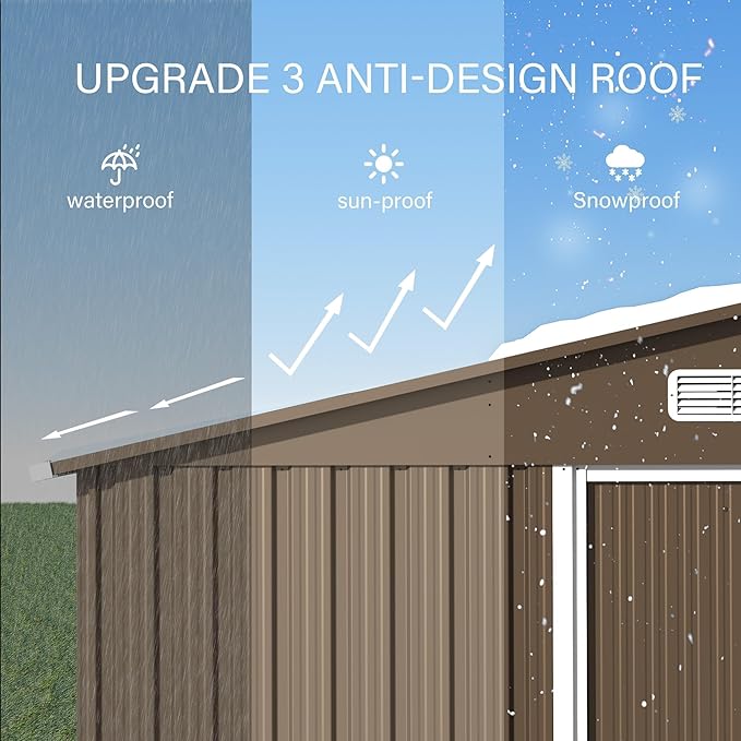 Kullavik 10FT x 8FT Outdoor Storage Shed,Waterproof Metal Tool Shed with Lockable Sliding Door and Air Vents,Metal Storage Shed for Garden,Patio,Backyard,Lawn