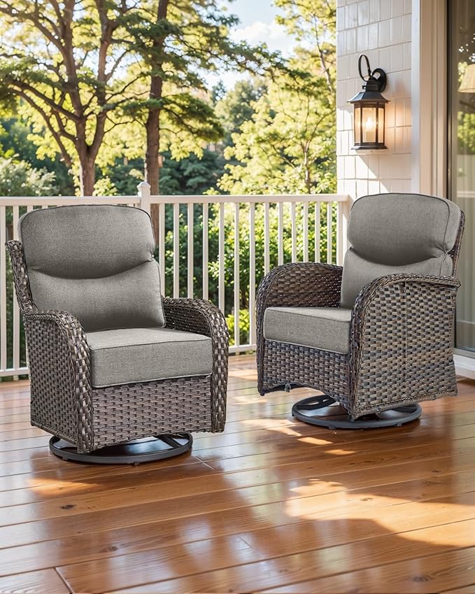 Luxury 22x24/22x25 6-Inch Smile Outdoor Seat Cushions Set of 2 - Superior Comfortable Water-Repellent Patio Chair Cushion for Rattan Dining Swivel Chairs Loveseat Sectional Sofa - Grey