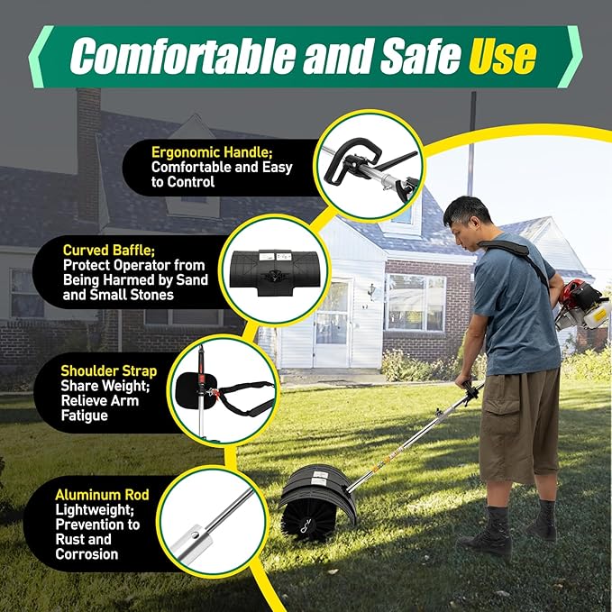 Gas Grass Sweeper, 52CC Grass Handheld Sweeper 2-Stroke Gas Powered Broom Walk Behind Sweeper, Outdoor Cordless Hand Held Broom Turf Brush Cleaning Driveway Tools for Lawn Garden