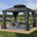 ABCCANOPY Hardtop Gazebo 10x12 - Outdoor Metal Hard Top Gazebo, Permanent Galvanized Steel Aluminum Framed Pavilion with Netting and Curtain for Patio Backyard Lawn Garden (Double Roof, Gray)