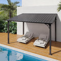 Aoxun 10' x 12' Lean to Gazebo, Hardtop Outdoor Pergola with Sloping Galvanized Steel Roof, Large Wall-Mounted Heavy Duty Awnings for Patio, Backyard, Deck, Porch (Dark)