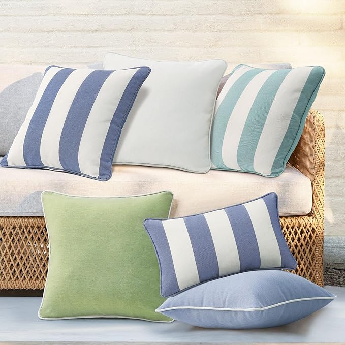 Decorative Outdoor Water Repellent Throw Pillows with Inserts, Set of 4, 18" x18" Pillows for Patio, Backyard, Bed, Couch, and Patio Furniture, Seaweed Green