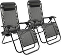 Elevon Zero Gravity Chair Set of 2 with Cup Holder & Removable Pillows, Adjustable Reclining Outdoor Patio Folding Chairs Portable Lounge Chair Furniture for Poolside, Lawn, Beach, Camping, Black