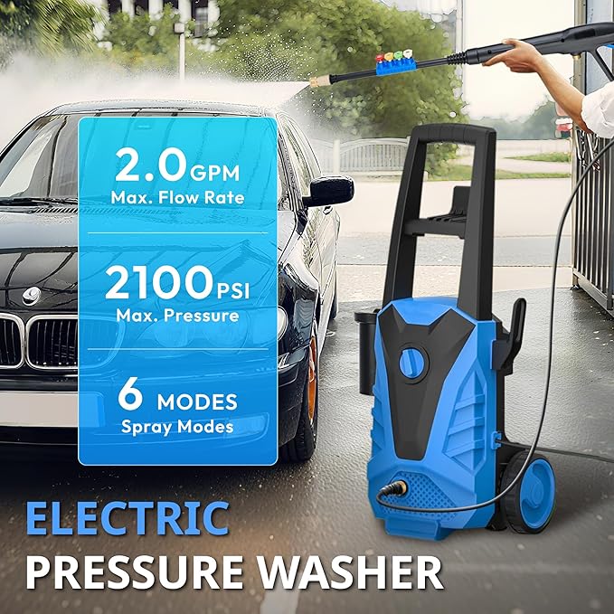 Pressure Washer, Power Washer with 4 Quick Connect Nozzles, High Pressure Cleaning Machine with Foam Cannon for Cars/Fences/Driveways/Patios/Home Cleaning, Blue