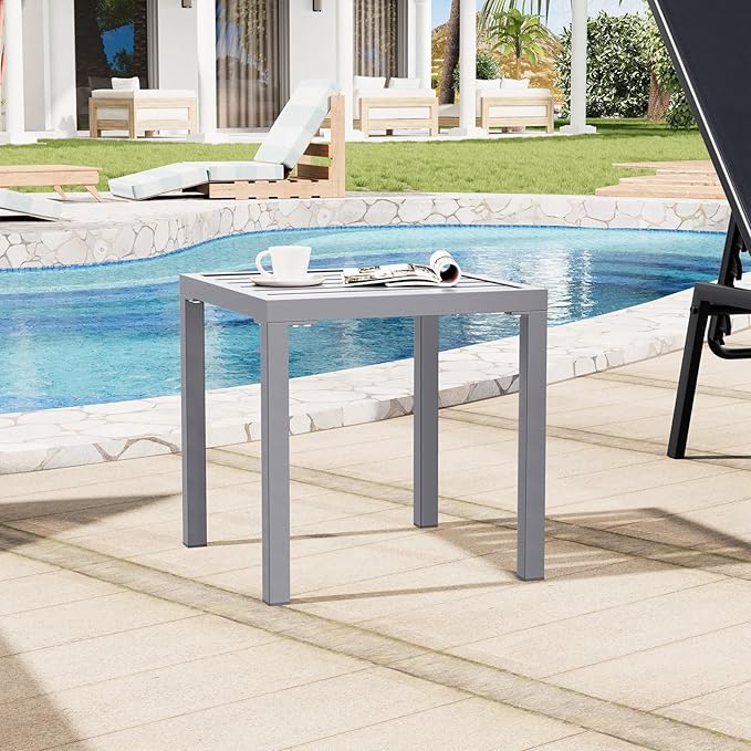 Crestlive Products Outdoor Side Table Set of 2 - Small Metal Square End Table - Easy to Assemble, Weather Resistant Ideal for Garden, Patio, Poolside, Beach, Balcony, Porch