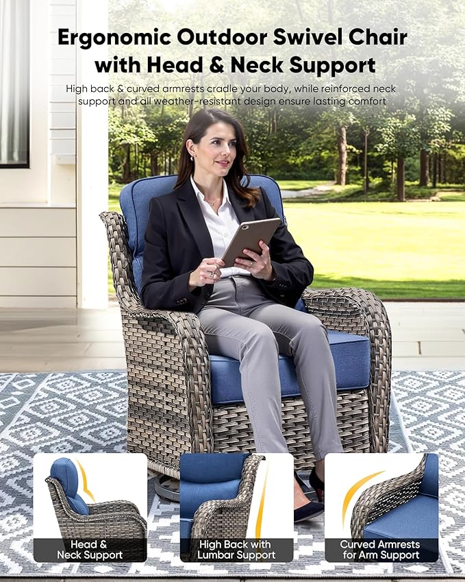 HUMMUH Wicker Patio Furniture Set 6 Inch Thick Cushion Outdoor Swivel Rocker Patio Chairs with Deep Seat Sofa 6PCS Outdoor Furniture Set for Porch Garden Deck