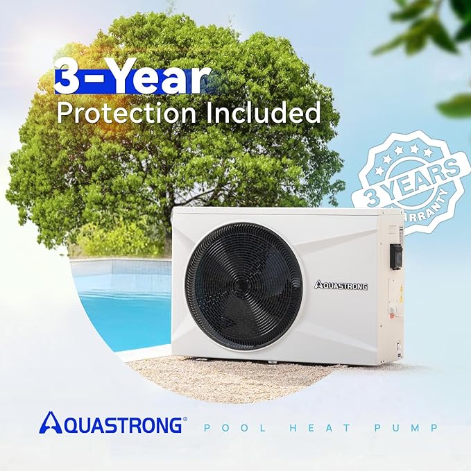 Aquastrong Inverter Swimming Pool Heat Pump, 22,000 BTU 7,000 Gallons Electric Pool Heater for Above Ground and Inground Pool, WiFi Capable Timer, Heating and Cooling Pool Heater 120V