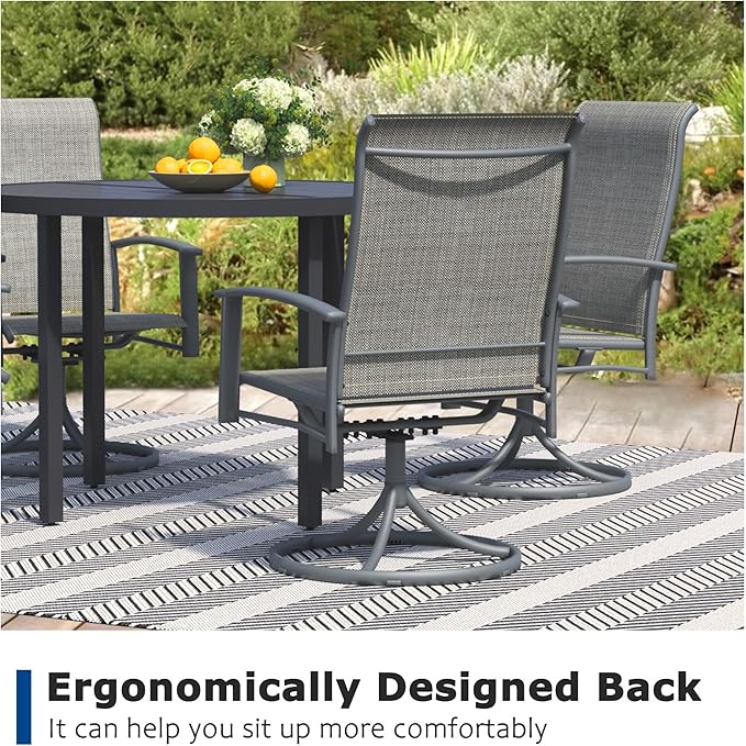 Patio Swivel Chairs Set of 8, Outdoor Swivel Chairs with Armrest, High Back Patio Chair with Metal Frame, All-Weather Outdoor Dining Chair for Deck, Porch and Lawn, Grey