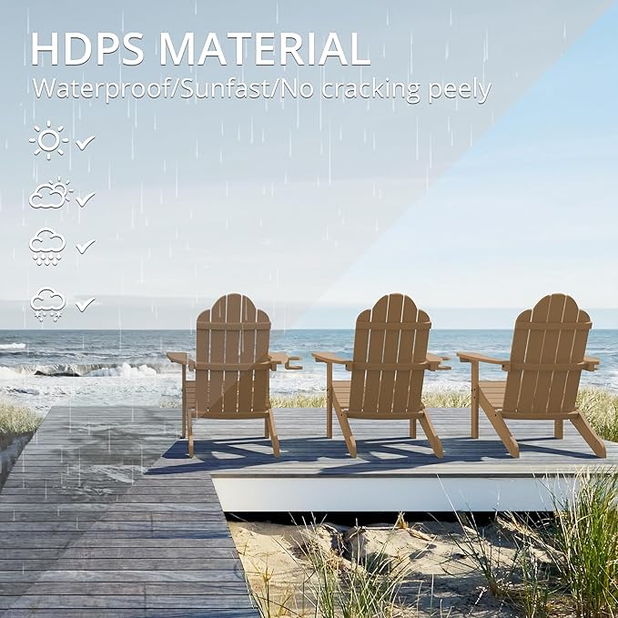 LUE BONA HDPS Adirondack Chairs Set of 6, Fire Pit Outdoor Chair Weather Resistant with Cup Holder, Modern Plastic Chair Plastic for Patio, Deck, Proch, 350LBS, Brown