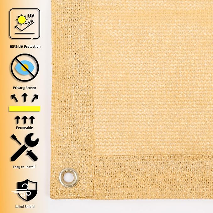 SUNNY GUARD Shade Cloth Custom Size 19x22 FT Sun Shade Screen Fabric Shade Cover Tarp with Grommets for Pergola Backyard Garden, Sand(We Customized)
