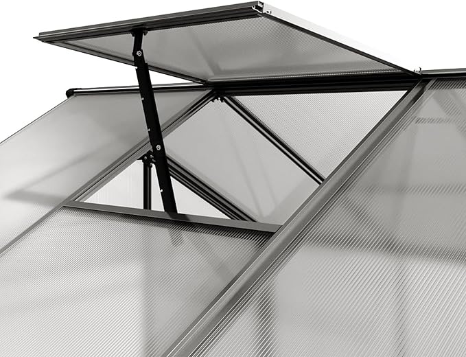 Greenhouse Jasmin 5 Aluminum Frame - 6.3 x 10.4 ft Approx. 6 mm Polycarbonate Panels - Bonus Base Frame and Automatic Vent Opener