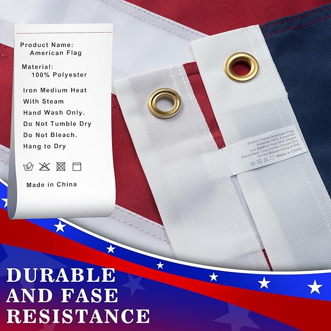 High Wind American Flag for Outdoor 30x50 Ft - Heavy Duty Allegiance US Flag with Embroidered Stars, Sewn Stripes & Brass Grommets All Weather Fade Resistant for Outside Use
