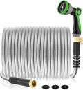 Metal Garden Hose 150Ft Stainless Steel Water Hose Heavy Duty with 10 Way Nozzle-Flexible Lightweight Durable No Kink & Tangle，Strong 3/4’’ Solid Metal Fitting Shut-Off Valve for Outdoor Yard