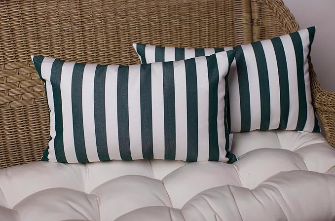 RSH DECOR Indoor Outdoor Sunbrella Throw Pillow Set of 4 – 2 (17x17) & 2 (12x20) | Fade & Water Resistant Decorative Pillows for Patio, Porch & Sofa | Mason Forest Green - Made in USA