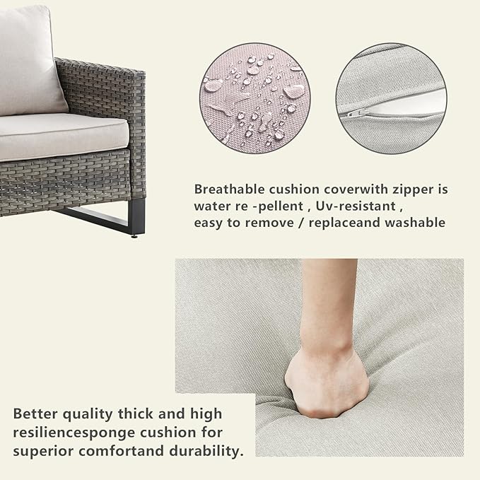 Rilyson Wicker Outdoor Patio Furniture Set - 7 Piece Patio Conversation Set with 4 Swivel Rocker Chairs,2 Rattan Ottoman and 1 Couch for Outside Porch Deck Backyard(Mixed Grey/Beige)