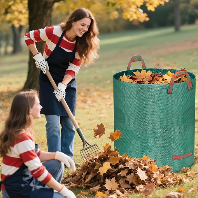 Reusable Yard Waste Bags, 72 Gallon Lawn and Leaf Bags 2 Pack with Reinforced Handles and Gardening Gloves, Heavy Duty Standable Garden Waste Bags for Leaves, Grass, Camping, Recycling