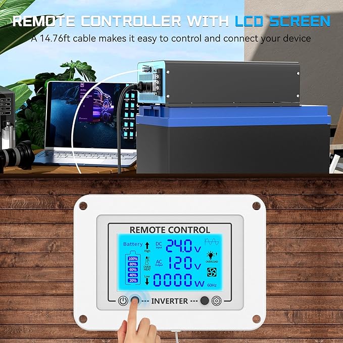 New 24V 4000 Watts Pure Sine Wave Inverter, 24V DC to 110V AC Power Inverter with 4 AC Outlets, USB Port, Type-C Port for Truck, Vehicle, Power Outage, Remote Control with LCD Screen