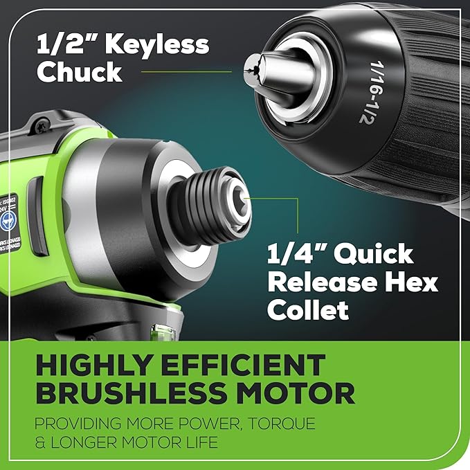 Greenworks 48V (2x24V) Electric Lawn Mower Combo Kit: 21" Self - Propelled Mower, 12" String Trimmer, 320 CFM Blower, and 1/2”Drill & 1/4”Hex Impact Driver, 5 Batteries & 3 Chargers, 3-Year Warranty