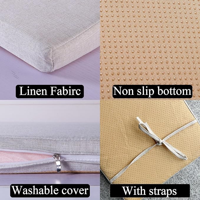 40 x 12 Inch Piano Bench Cushions for Indoor Furniture with Ties Non Slip Kitchen Dining Room Bench seat Cushion for Shoe Storage Ottoman Window Settee pad, Beige