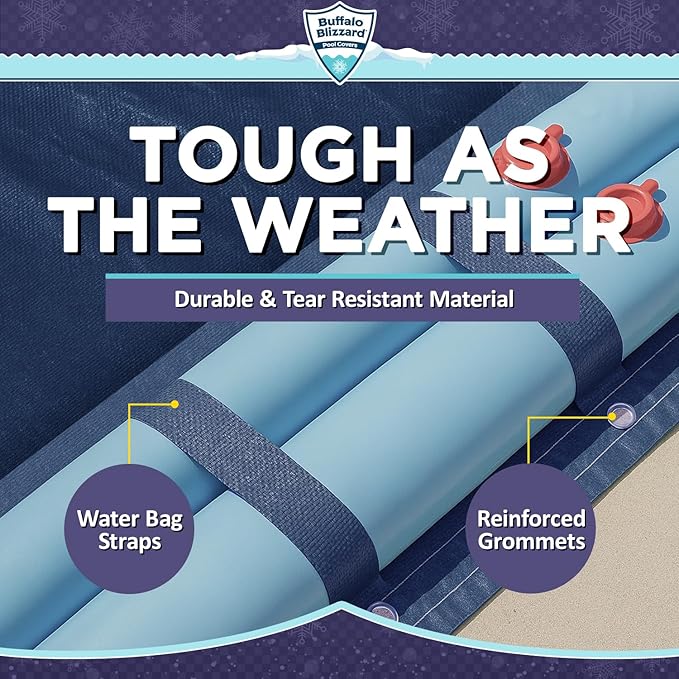 Buffalo Blizzard Deluxe 25 ft x 50 ft Rectangular Winter Pool Cover | Blue/Black | Closing Inground Swimming Pools | Easy to Install | Heavy Duty, Cold & UV Resistant | Shields from Seasonal Debris