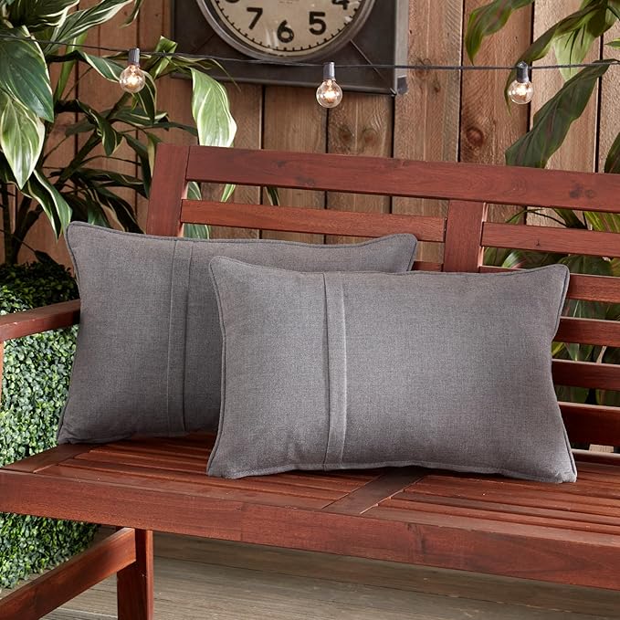 Greendale Home Fashions Sunbrella 21" x 14" Rectangle Outdoor Throw Pillow with Removable Cover (Set of 2), Cast Slate 2 Count